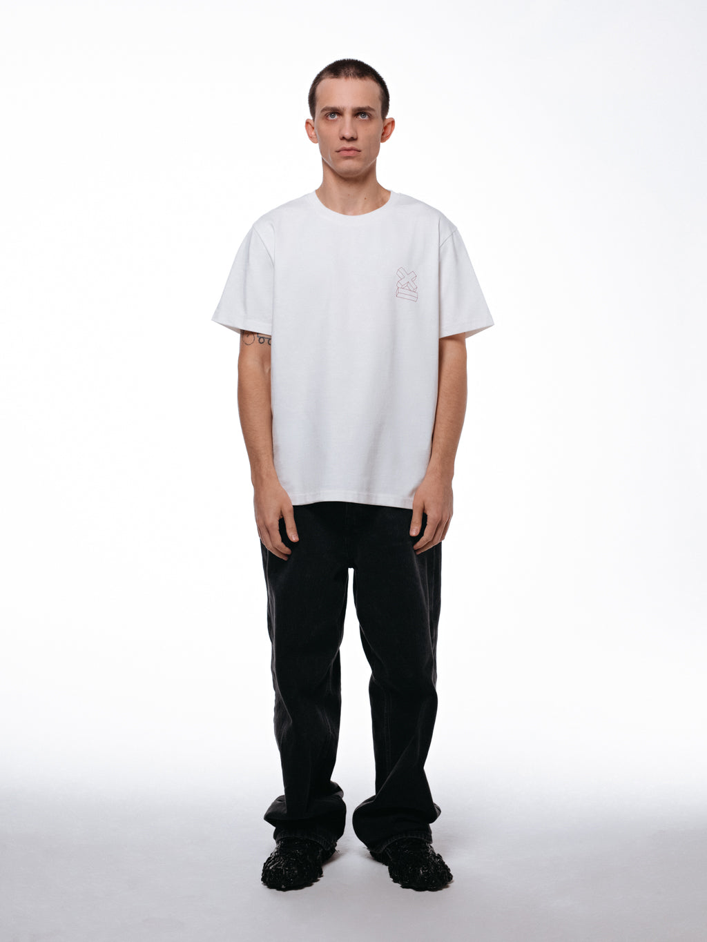 Front of the Live tour t-shirt by 9INE viewed on a model.
